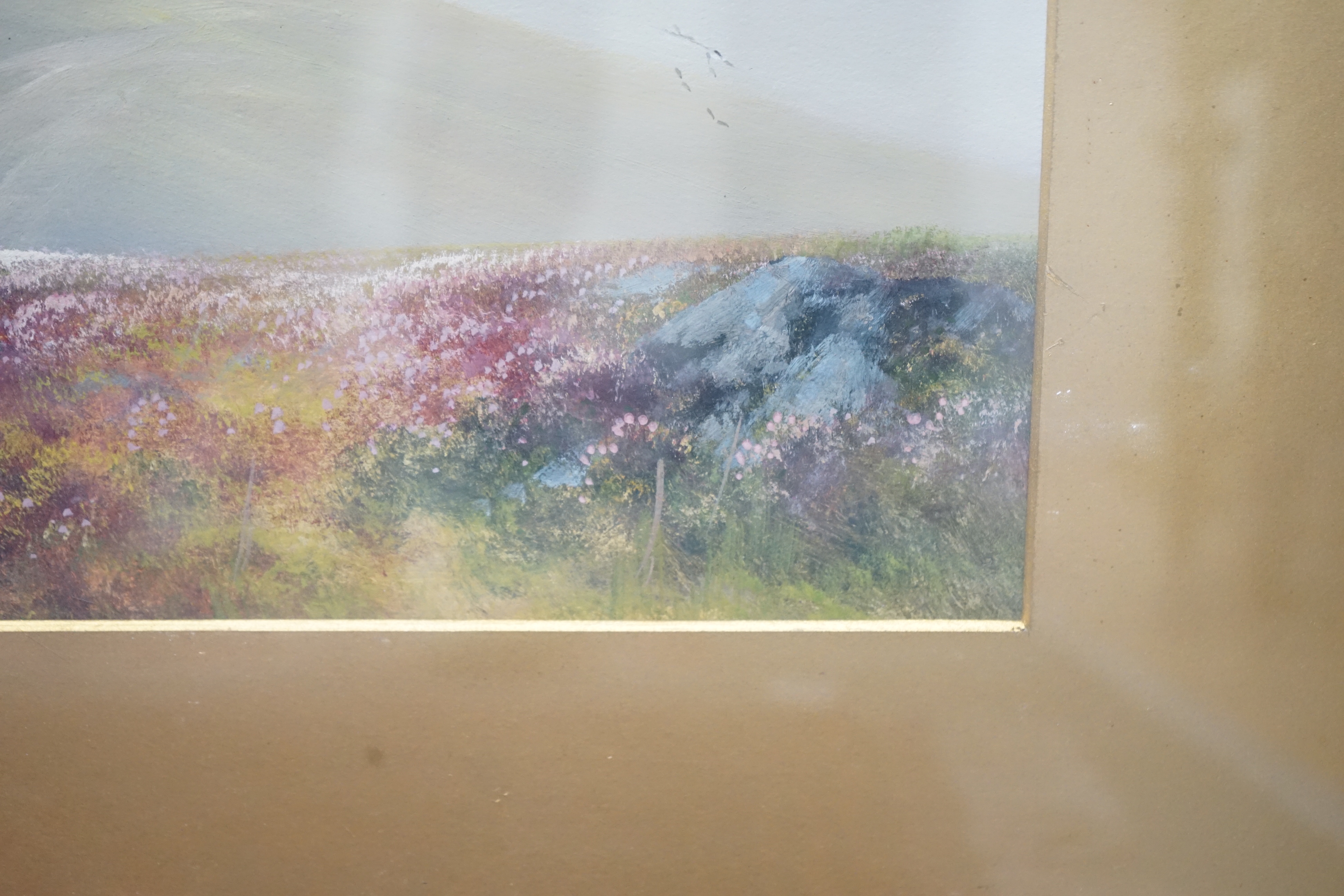 Circle of Reginald Daniel Sherrin (1891-1971), gouache, 'Dartmoor, mountainous river landscape', 75 x 27cm